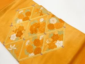 本手織唐織菱格子に花々模様織出し名古屋帯